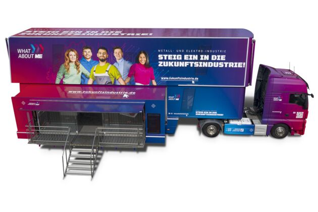 Der M+E-InfoTruck steht am Freitag, 13. September, und Samstag, 14. September, auf dem Parkplatz hinter der Eissporthalle. Neben exklusiven Führungen für Schulklassen haben neugierige Besucher die Möglichkeit, sich das Angebot anzusehen.